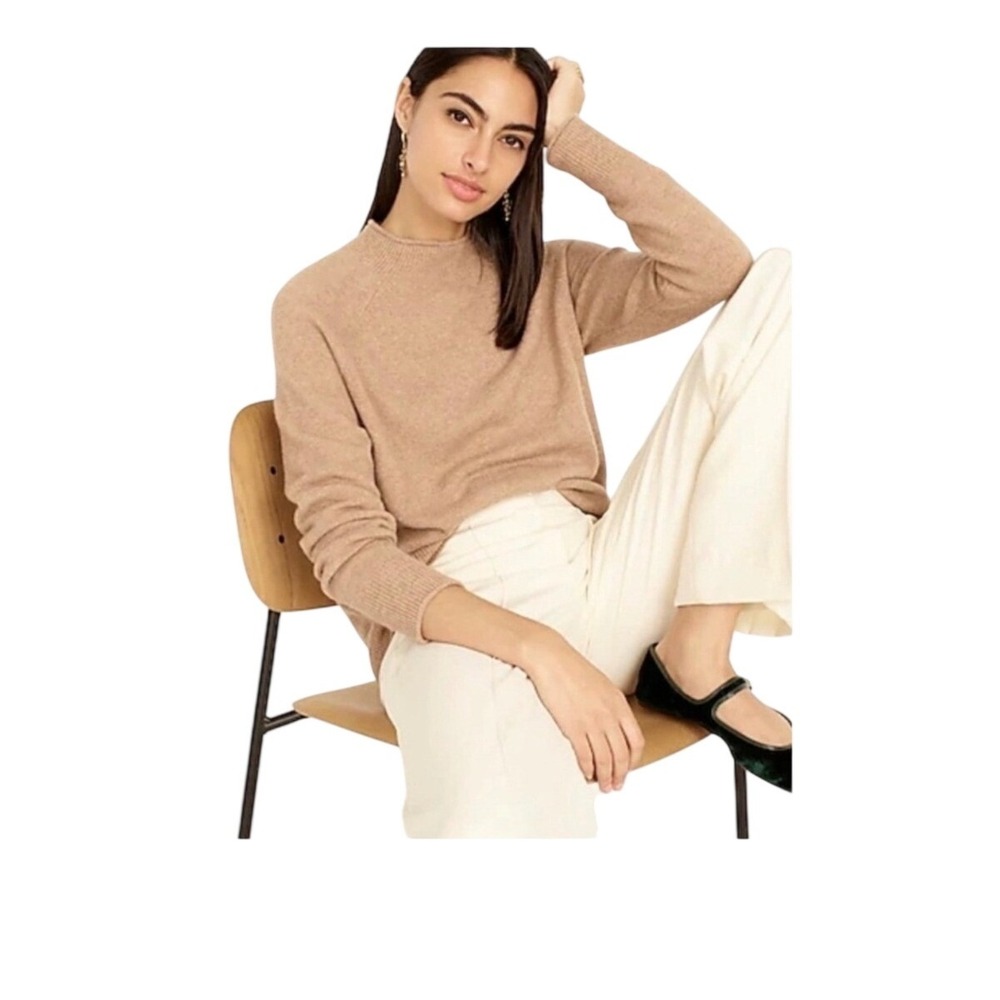 J. Crew 100% Cashmere Famous Relaxed Rollneck Sweater Camel Lightweight Knit S